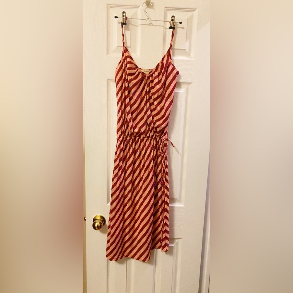 Ella Moss Pink and Merlot Metallic Striped Midi Dress M